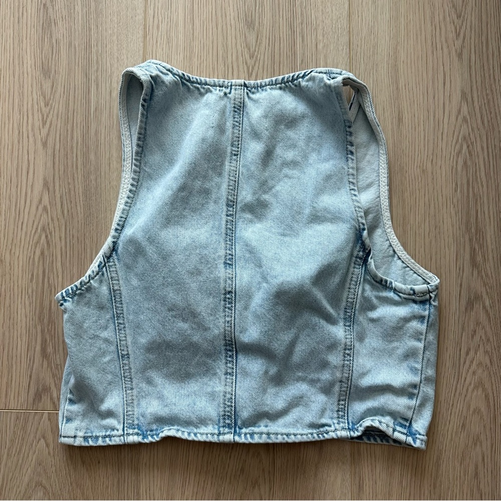 GUC ZARA Jean Denim Vneck Crop Top - Picture 5 of 5